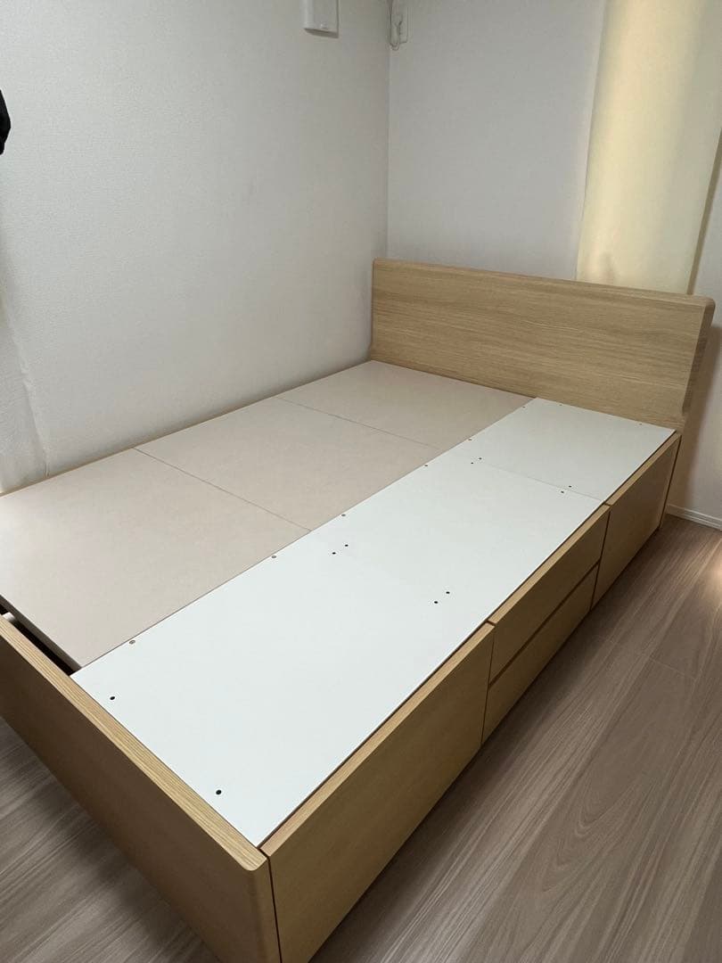 NITORI ニトリ ダブルベッドフレーム 引き出し付き ナチュラルウッド