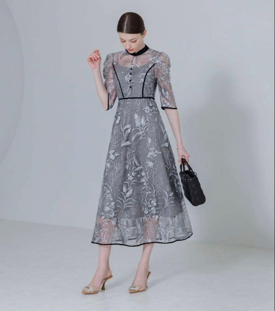 leja 花柄チュールパフスリーブワンピースドレス