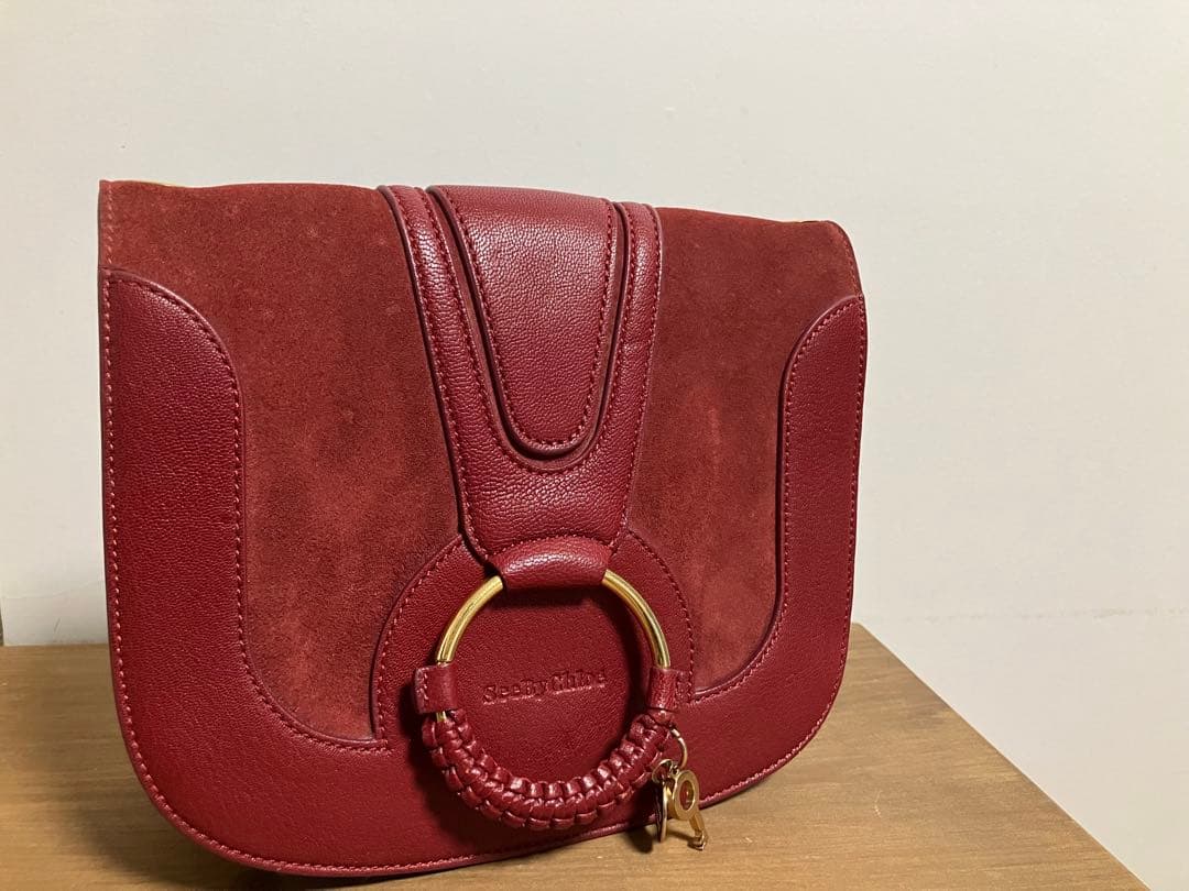 レザー スエード ショルダーバッグ 赤