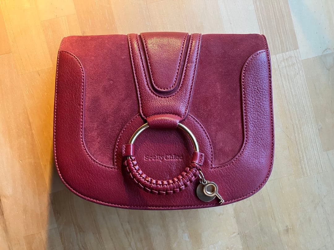 レザー スエード ショルダーバッグ 赤