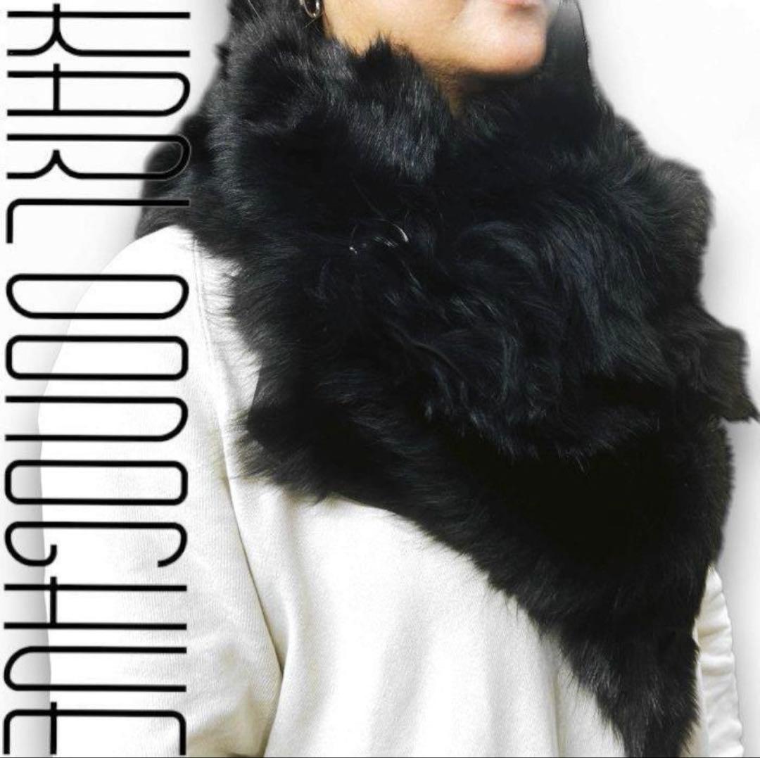 カールドノヒュー 英国製 ファー ムートン マフラー シュラッグ 定6万 黒