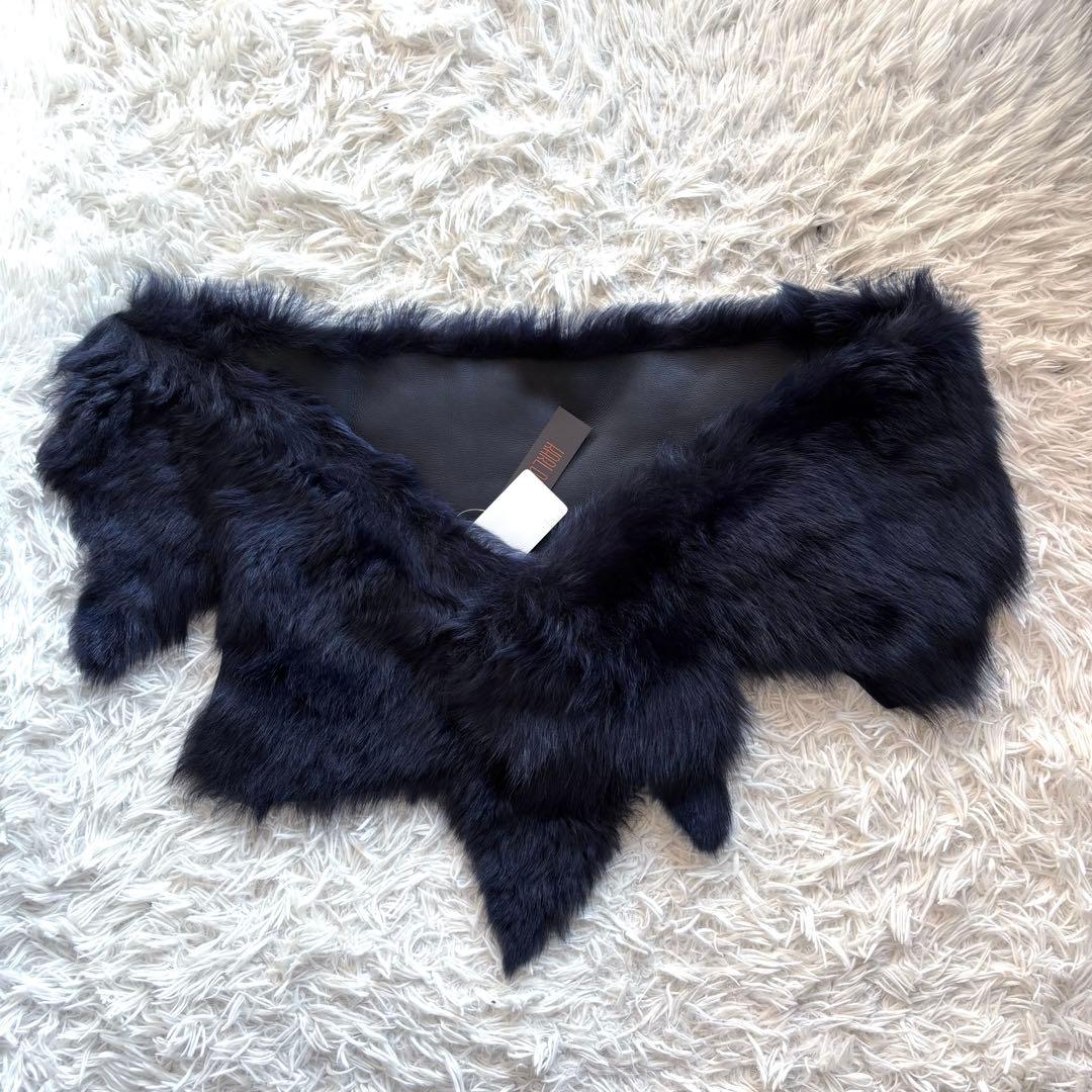 カールドノヒュー 英国製 ファー ムートン マフラー シュラッグ 定6万 黒