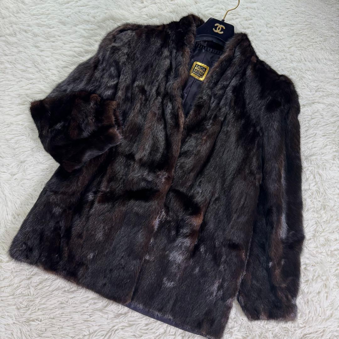 サガミンク　ファーコート　ダークミンク　本毛皮　金サガ　BLACK DIA