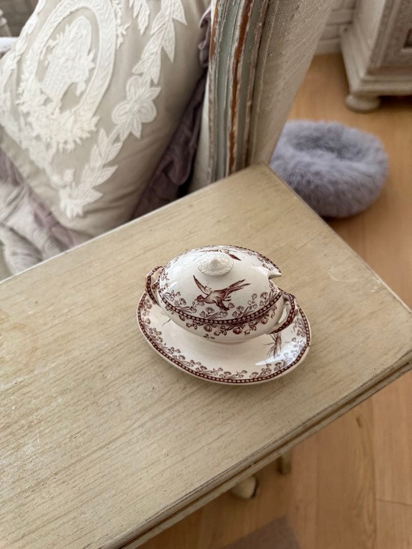 F.F PEXONNE小鳥とお花柄小さなムタディエマスタード入れ