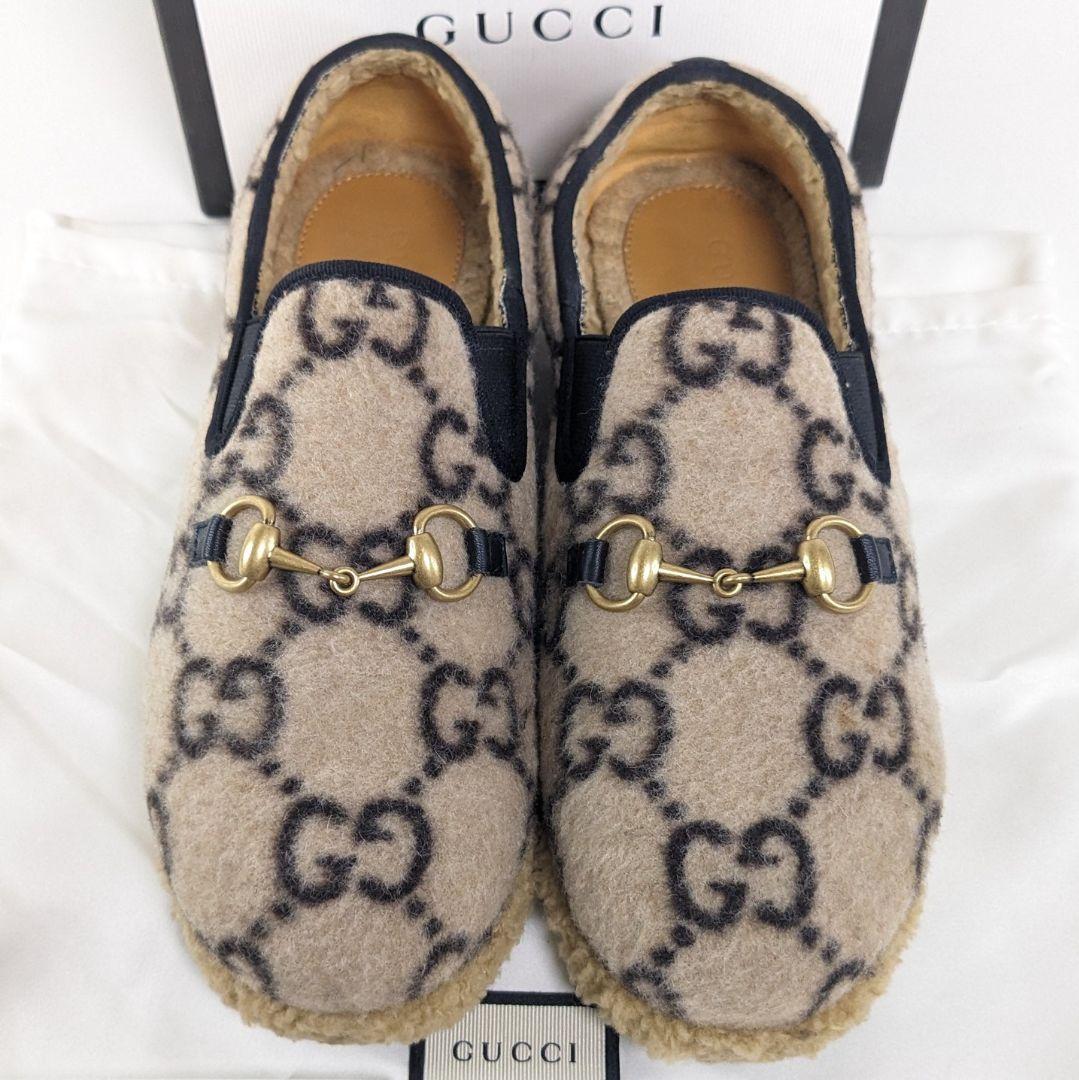 美品　GUCCI　グッチ　スリッポン　ローファー　ホースビット　モカシン　ウール