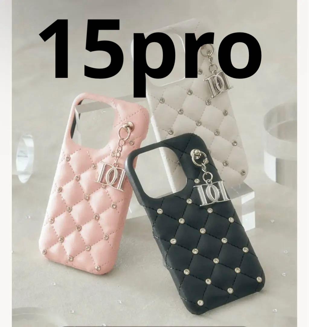 キルティングビジューDDチャームiPhoneケース ピンク ダーリッチ15pro