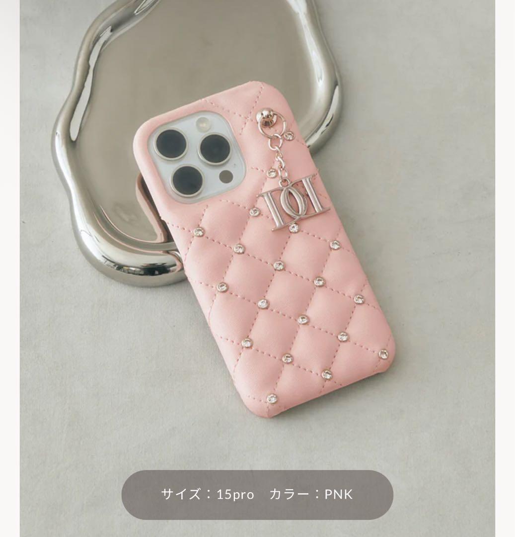 キルティングビジューDDチャームiPhoneケース ピンク ダーリッチ15pro