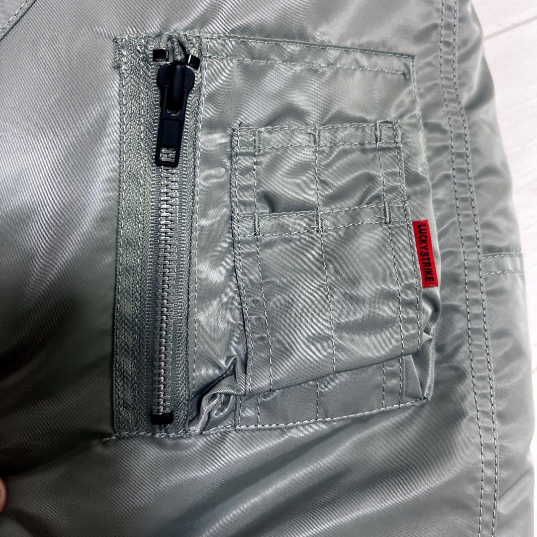 ラッキーストライク　ファー付き N-3B ダウンジャケット シルバー　銀Y2K