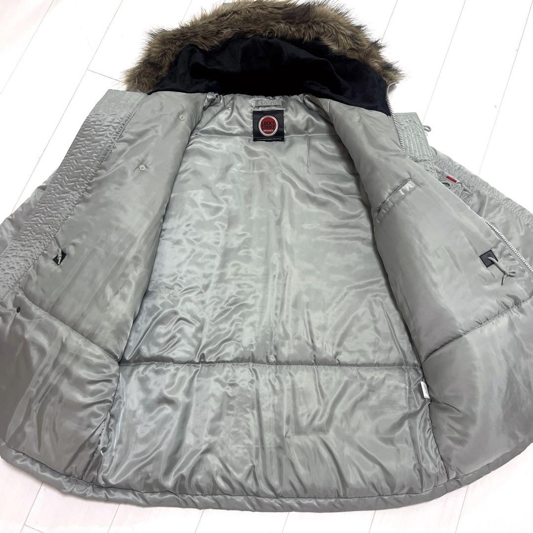 ラッキーストライク　ファー付き N-3B ダウンジャケット シルバー　銀Y2K