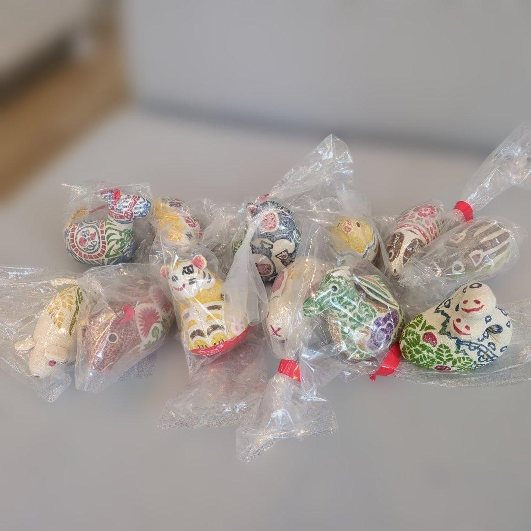 【メルカ】【十二支セット】真工藝　木版手染めぬいぐるみ　干支シリーズ・仔