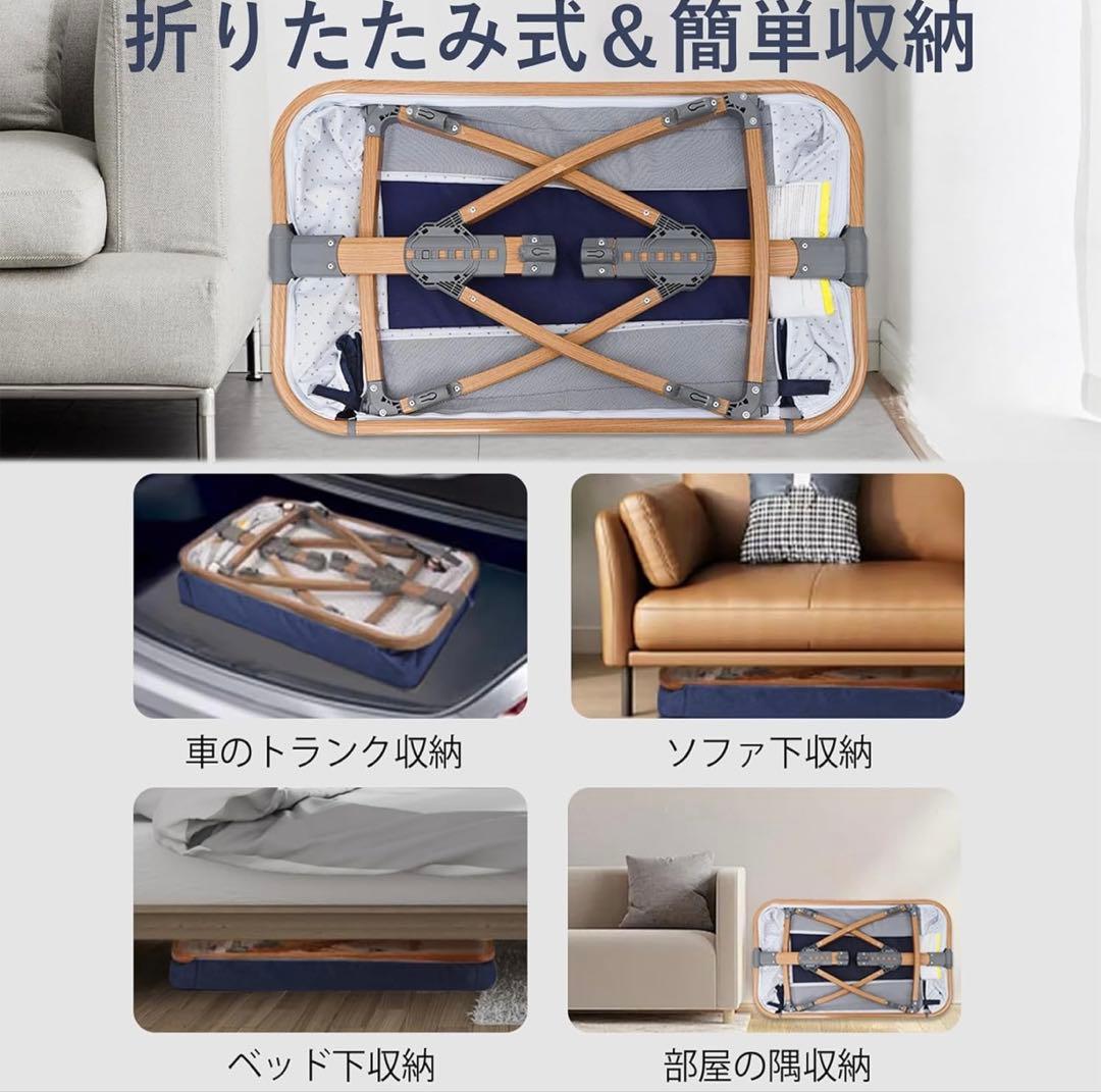 Mozalida折りたたみベビーベッド グレー　メッシュカバー付き