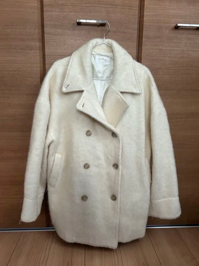 Omekashi アイボリー シャギースタンドピーコート　 ウールコート