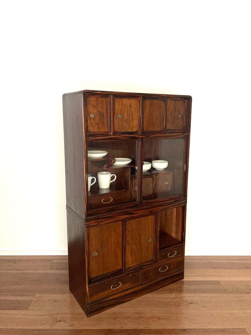 【メンテ済】佇まい良さげな収納棚　茶箪笥　上下分割可　高さ124cm