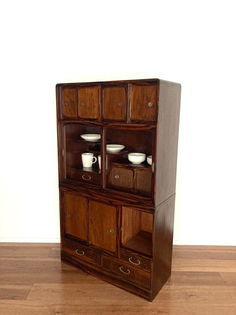 【メンテ済】佇まい良さげな収納棚　茶箪笥　上下分割可　高さ124cm