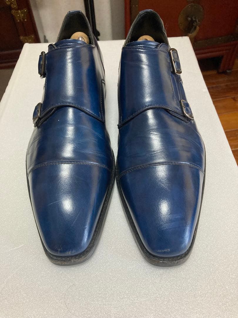 リーガル革靴　ダブルモンク　青色