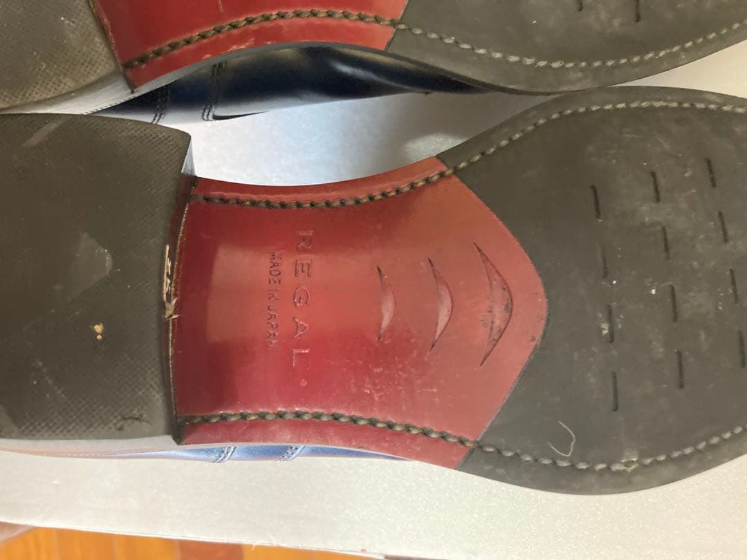 リーガル革靴　ダブルモンク　青色