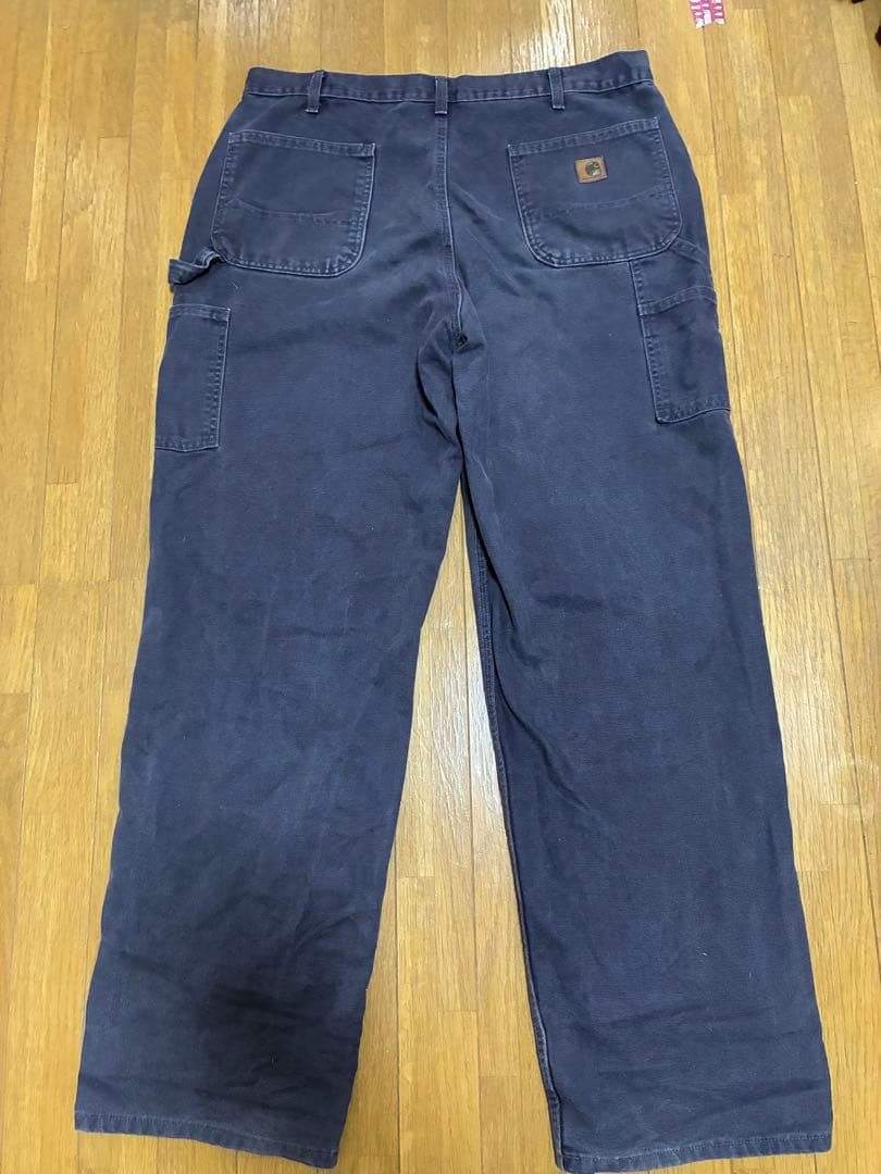 90s carharttダック地ワークパンツ　メキシコ製ダークブルーw36l34