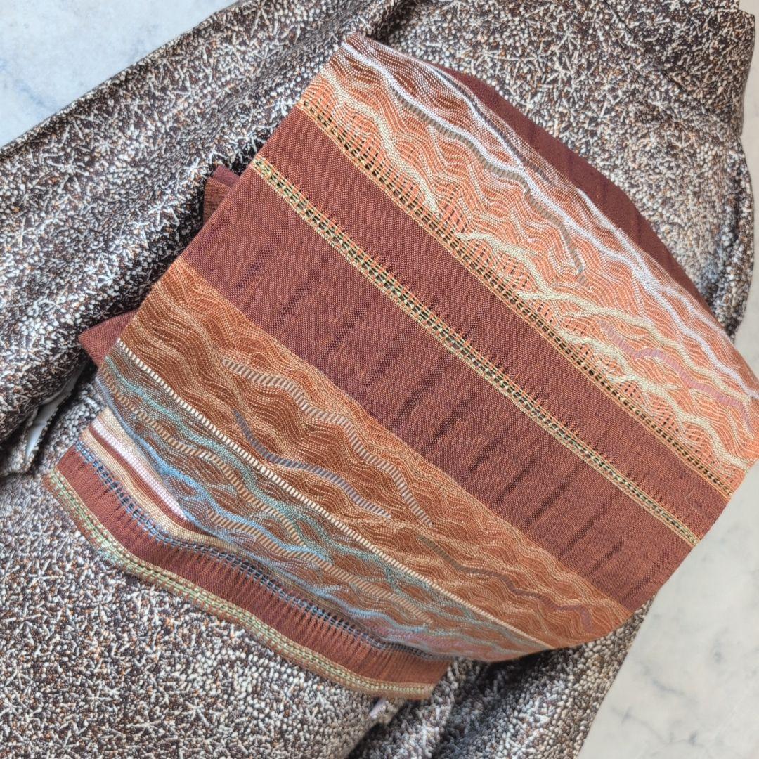 小紋　フルセット　着物　正絹　星屑　ダークブラウン　F5