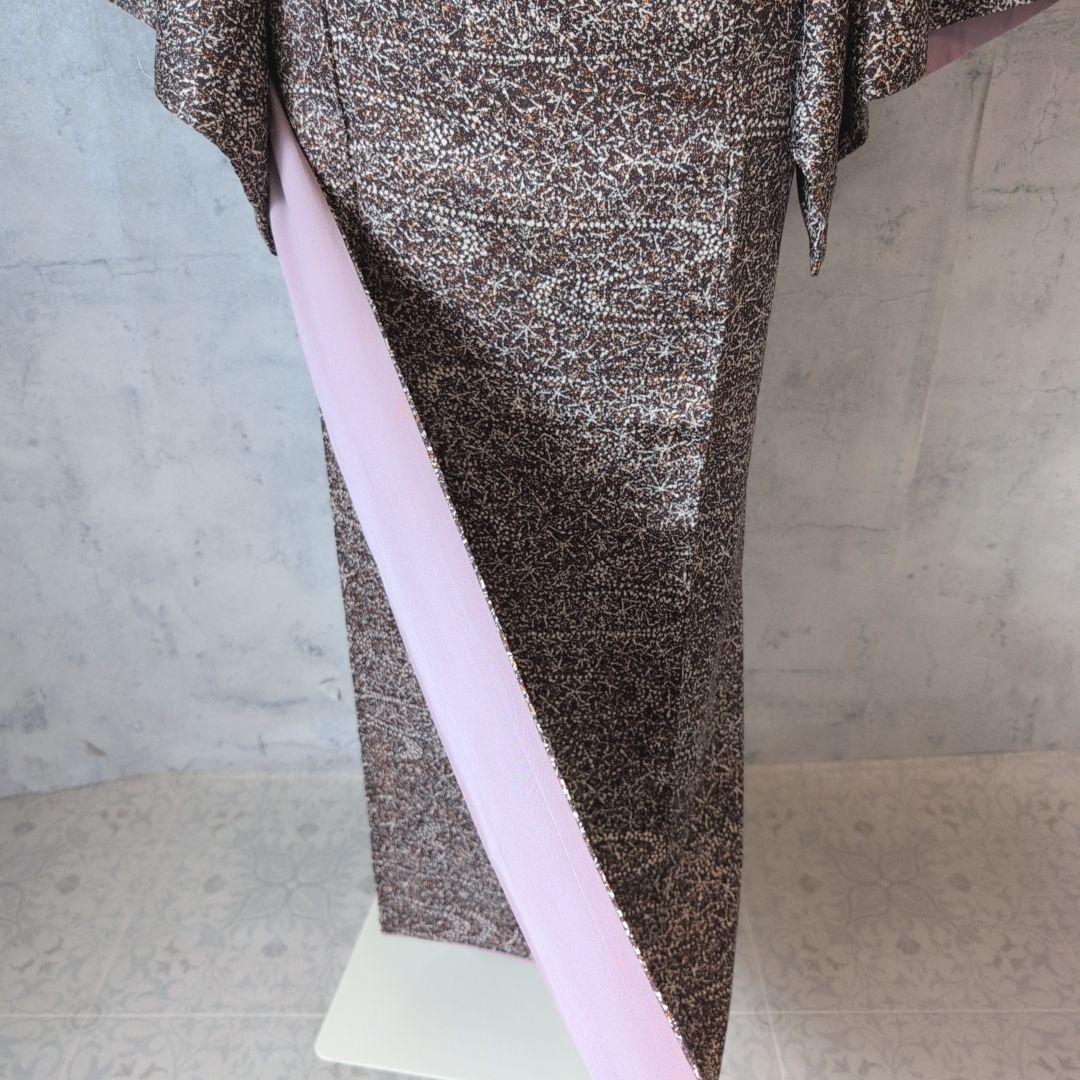 小紋　フルセット　着物　正絹　星屑　ダークブラウン　F5