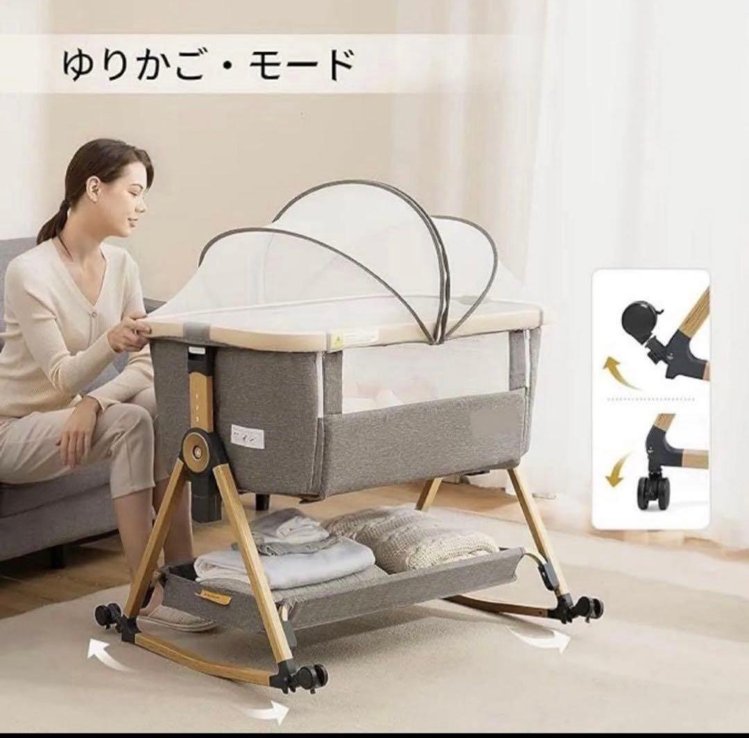 新品正規品HZDMJベビーベッド添い寝折りたたみハイローベッドグレー 03C-G