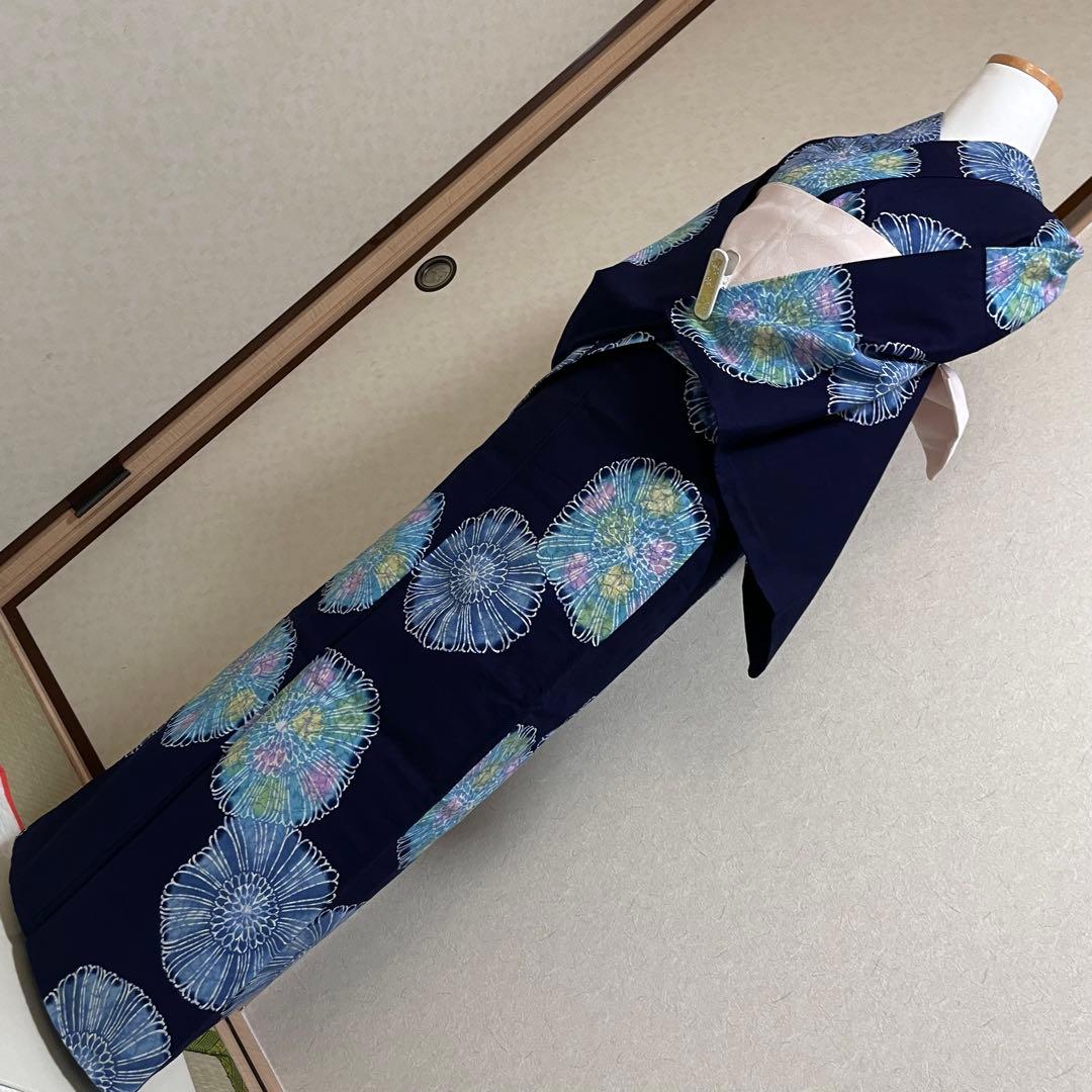 浴衣 単品 お祭り 花火大会 盆踊り 藍色 紺 大人 きもの 小紋