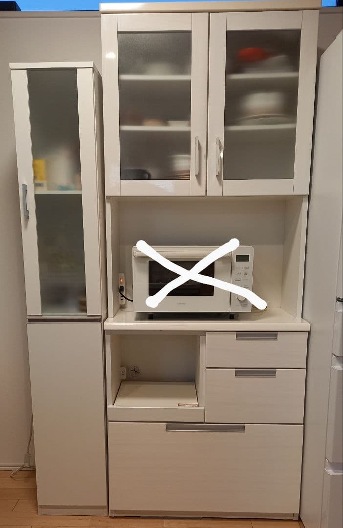 ニトリ製　レンジボード　食器棚+細長棚