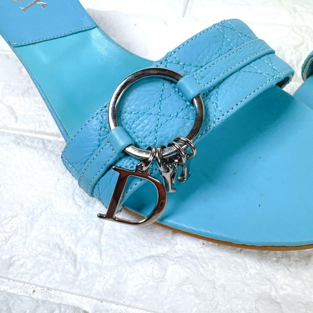 Christian Dior ブルー カンナージュ ロゴ チャーム ミュール