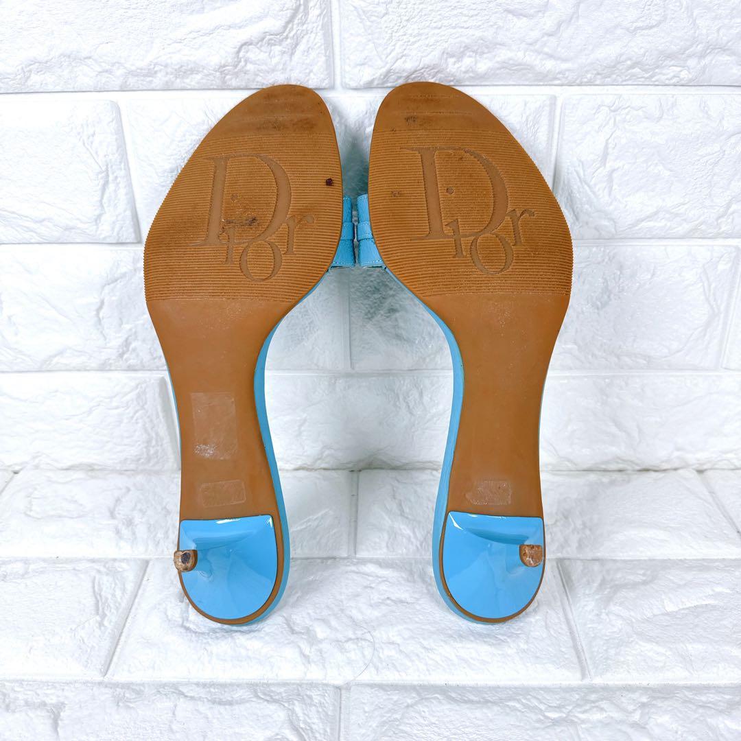 Christian Dior ブルー カンナージュ ロゴ チャーム ミュール