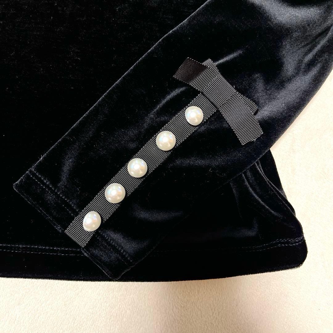 未使用♡M’S GRACYエムズグレイシー♡リボン パール トップス ベロア 黒