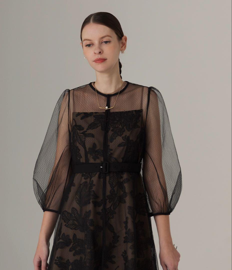 お値下げ！【LEJA】チュールパイピングリーフベルトAラインドレスワンピース