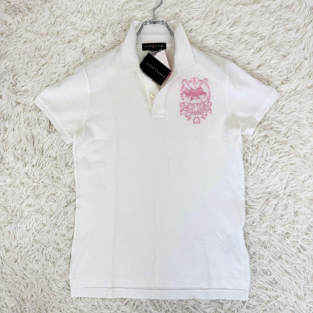 新品 未使用 希少 ラルフローレン ポロシャツ ピンクポニー 半袖 白 刺繍 L