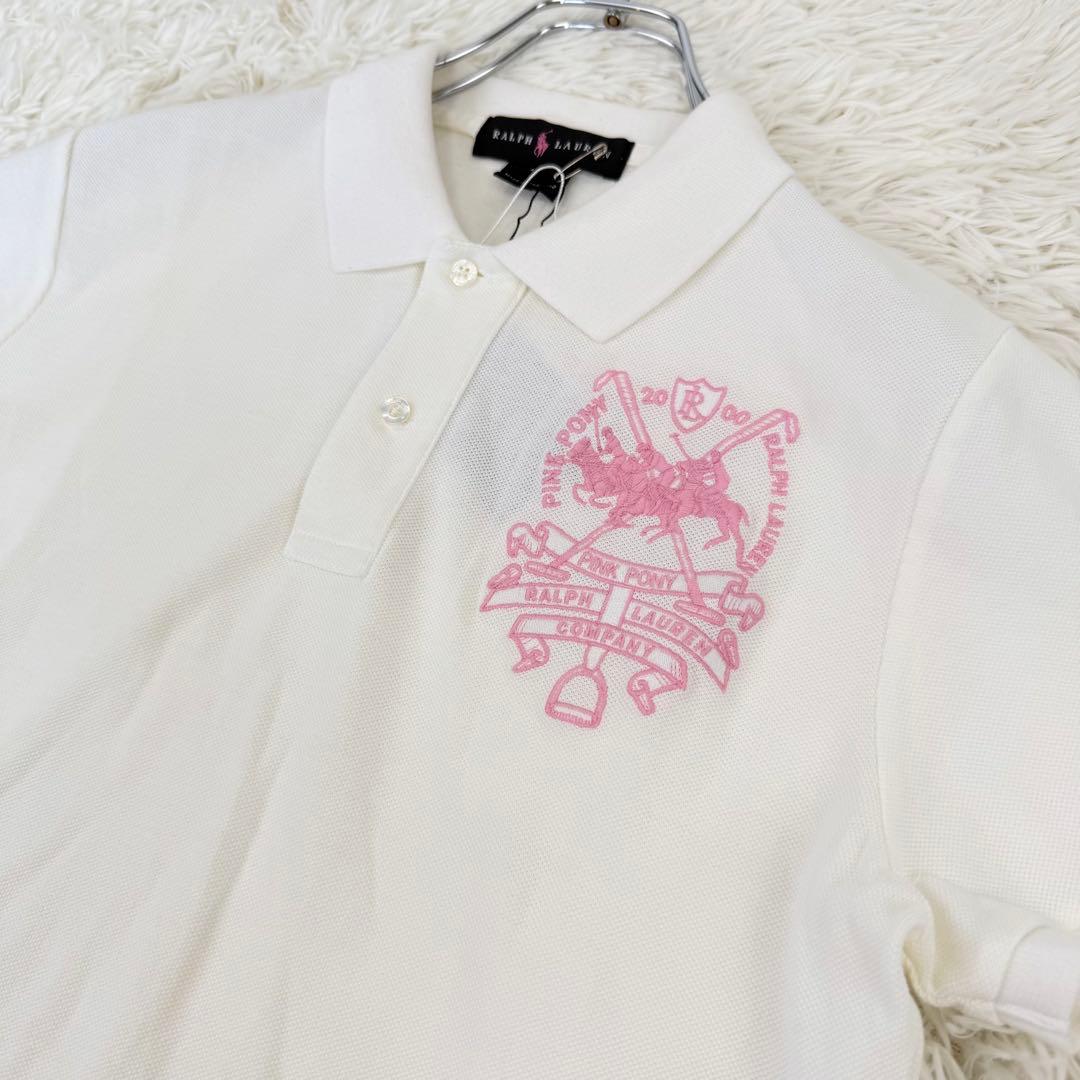 新品 未使用 希少 ラルフローレン ポロシャツ ピンクポニー 半袖 白 刺繍 L