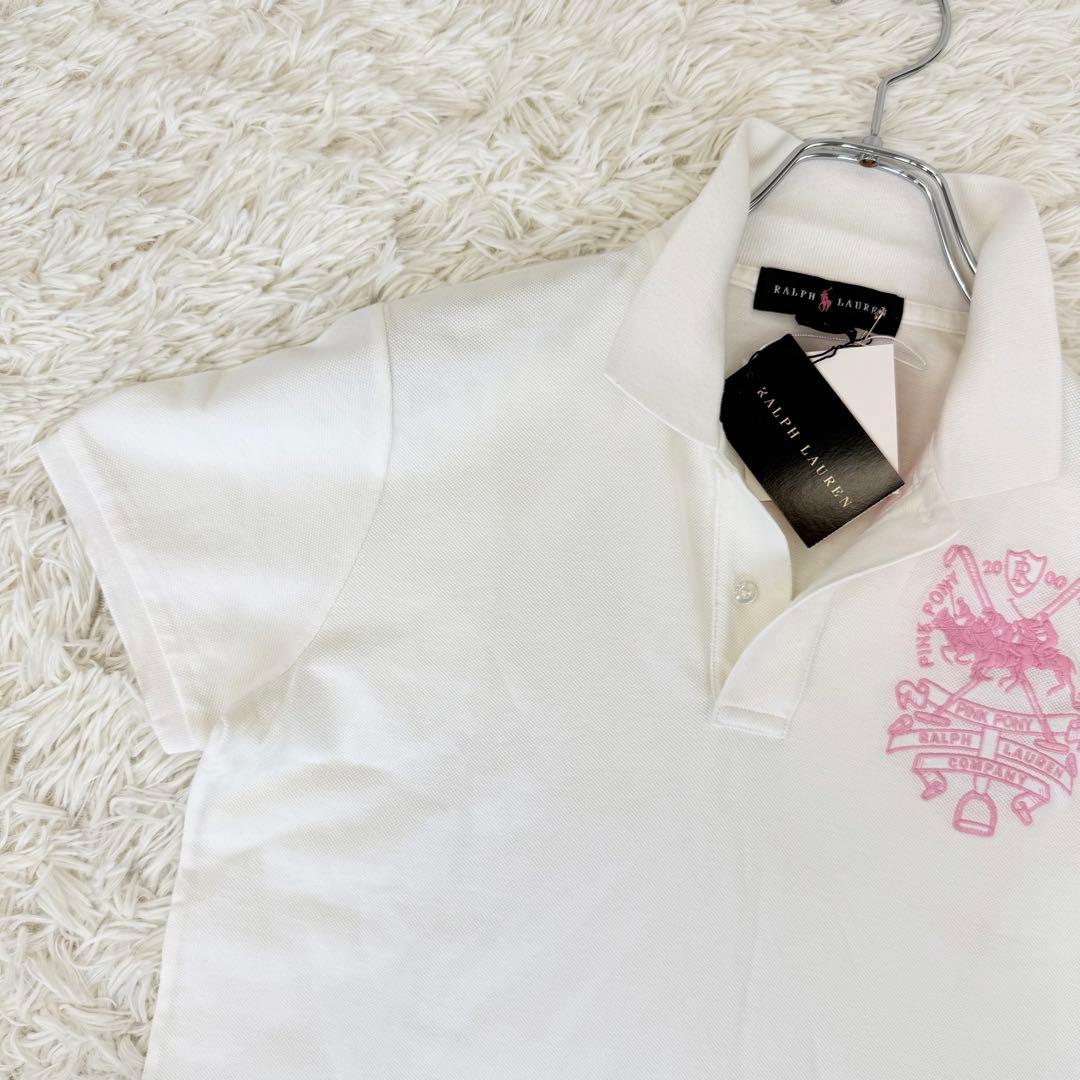 新品 未使用 希少 ラルフローレン ポロシャツ ピンクポニー 半袖 白 刺繍 L