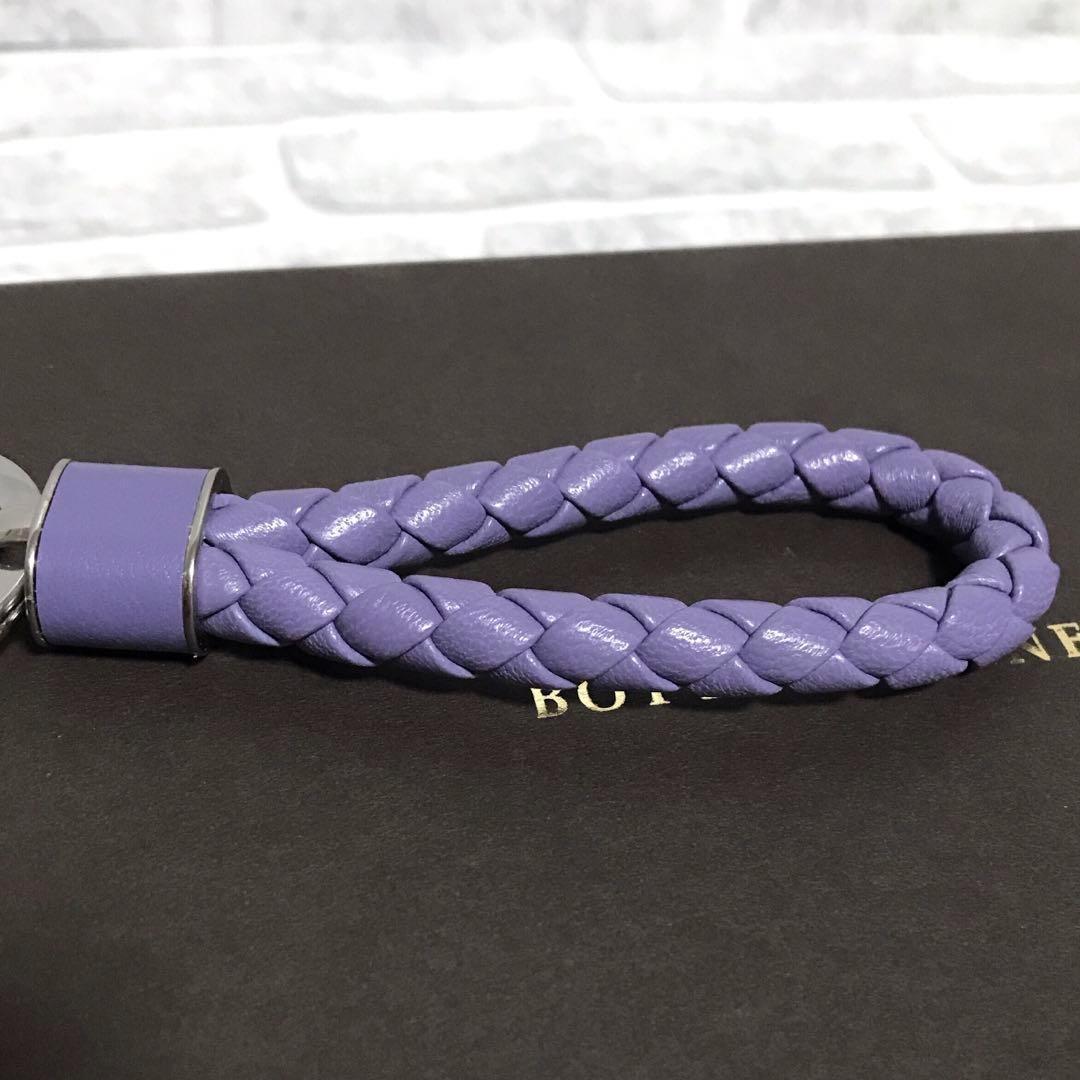 極美品 ボッテガヴェネタ イントレチャートリング キーホルダー レザー　パープル