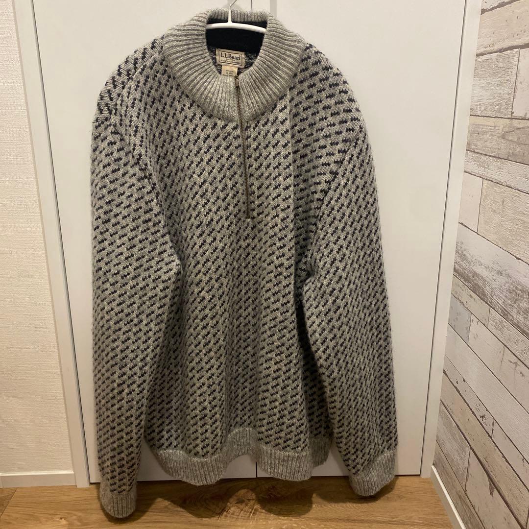 L.L.Bean 100%ウール ハーフジップセーター XL バーズアイ