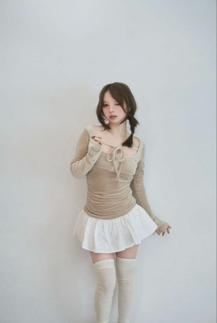 トップス andmary Jemma ribbon tops beige