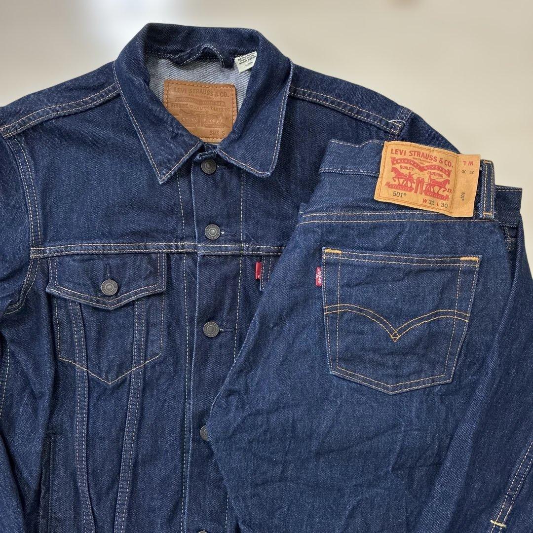 リーバイス 濃紺デニムセットアップ トラッカージャケット 501 W31 W30