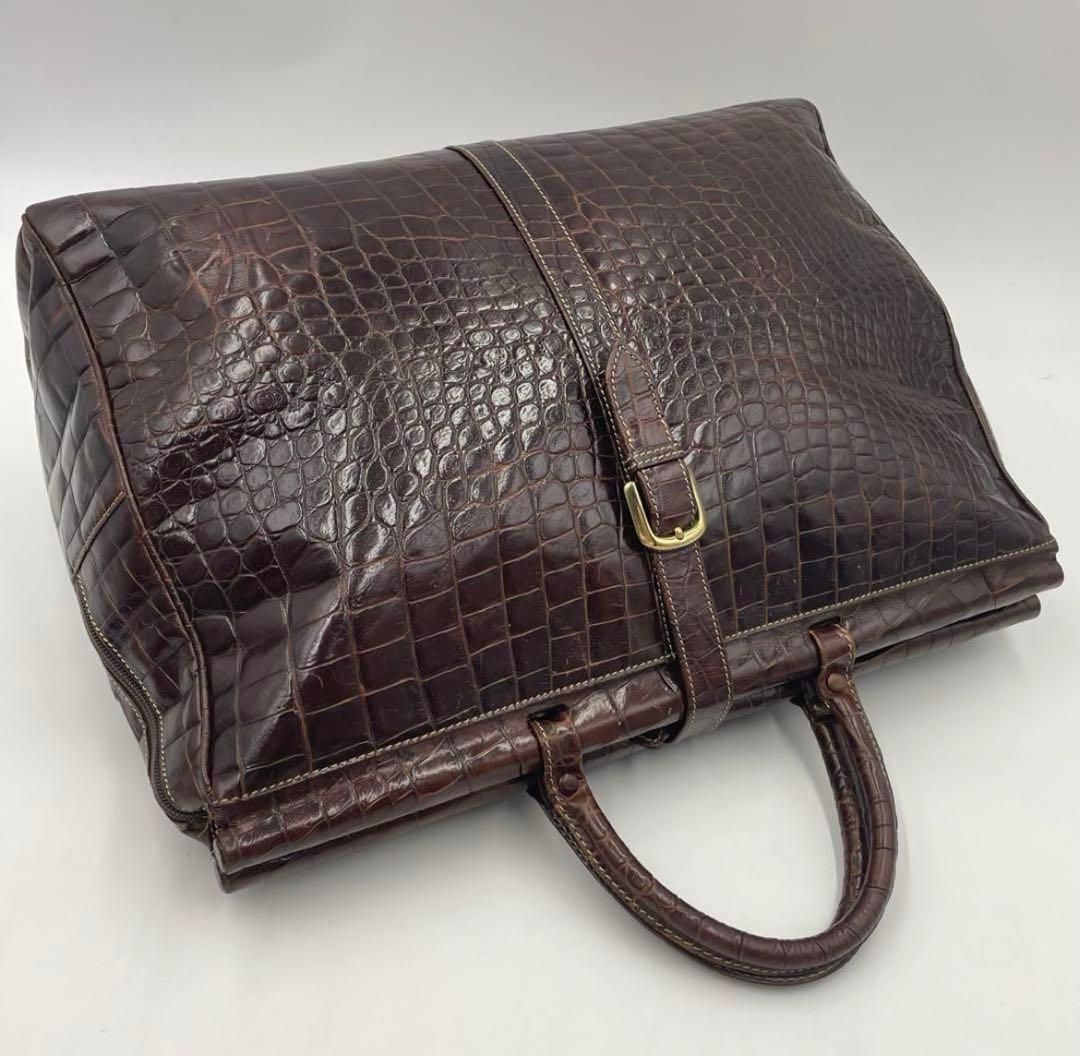 【美品】LOEWE エンリケロエベナッペ クロコ型押し 大容量 ボストンバッグ