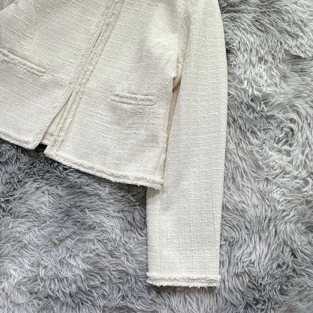 セルフォード ノーカラーツイードジャケット M アイボリー 上品 入学式 入園式