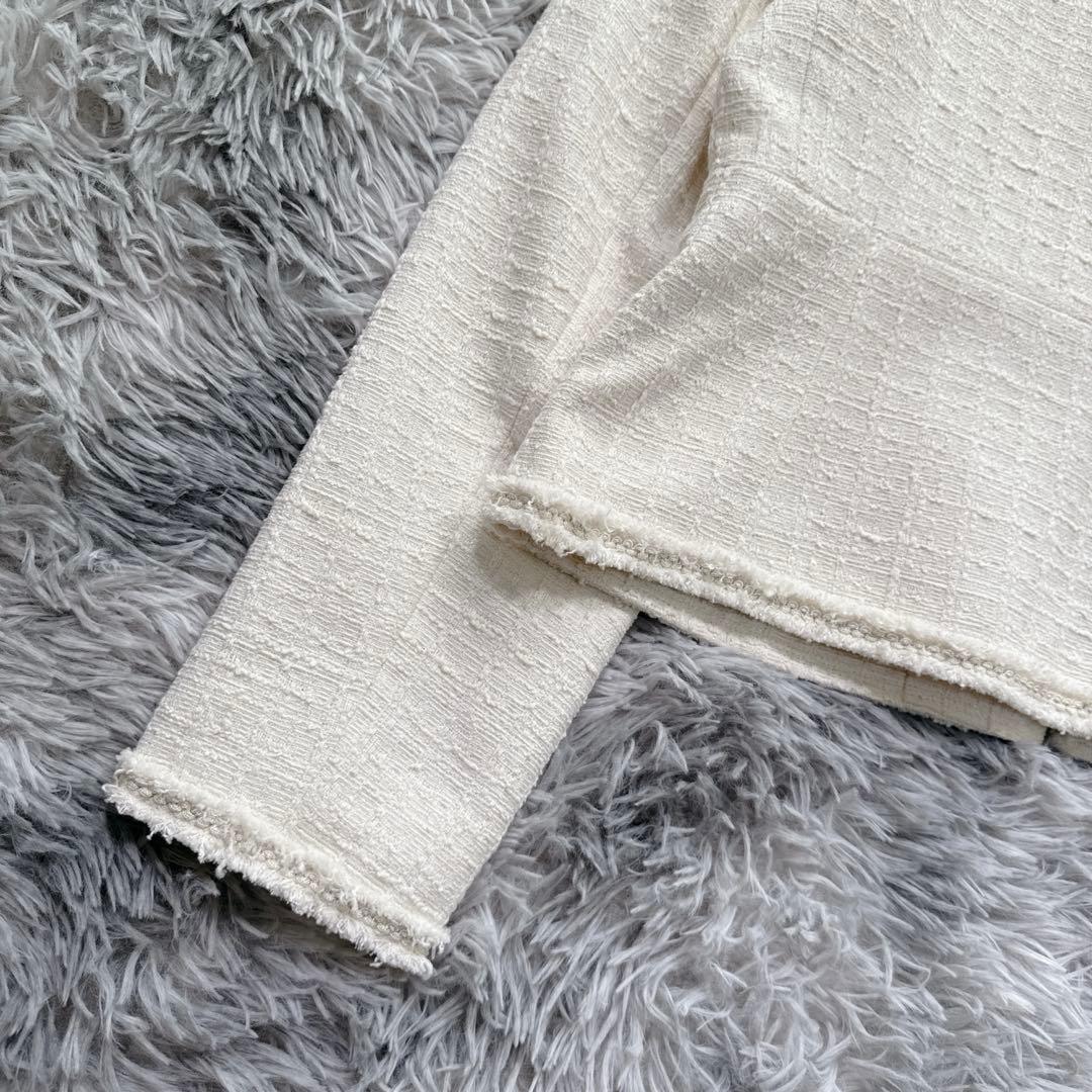 セルフォード ノーカラーツイードジャケット M アイボリー 上品 入学式 入園式