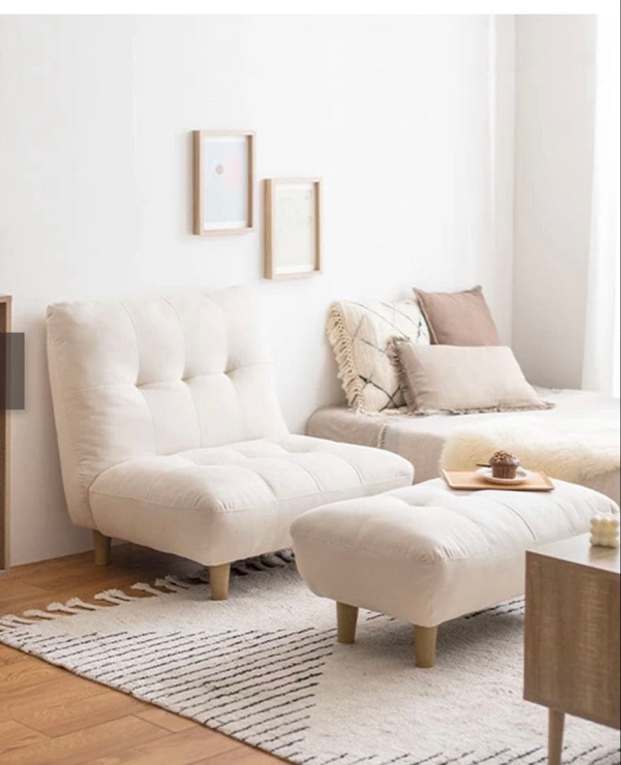 【最終値下げ】家具350 1人掛けソファー　オットマン付き　アイボリー