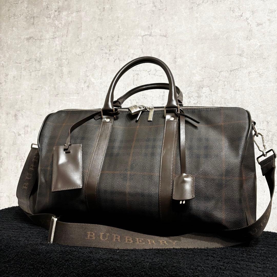 バーバリー ロンドン ボストンバッグ チェック柄 2way ブラウン