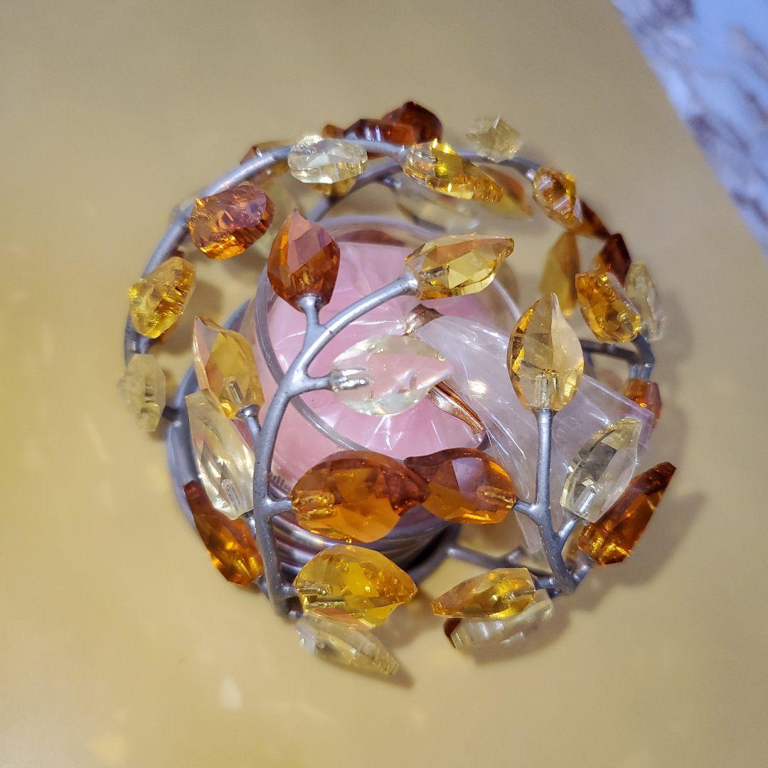 スワロフスキー カラフル葉デザインキャンドルホルダー