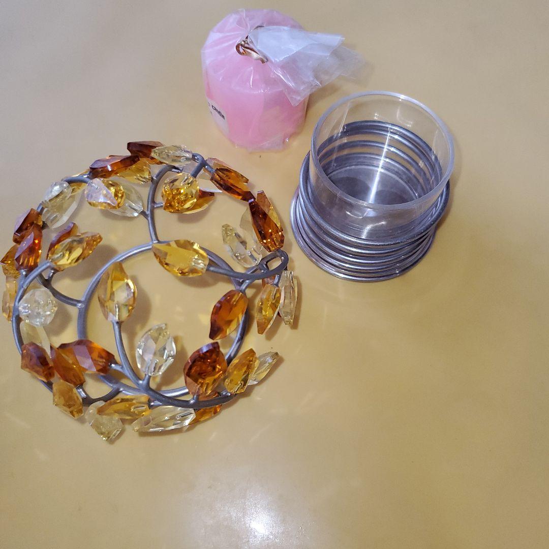 スワロフスキー カラフル葉デザインキャンドルホルダー