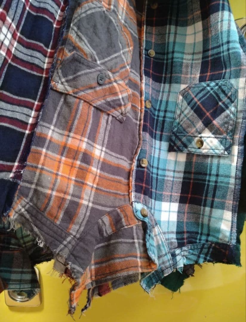 ネルシャツ＆Tシャツリメイクワンピース＆付け襟︎︎✤黒✤オーバー／フリーサイズ