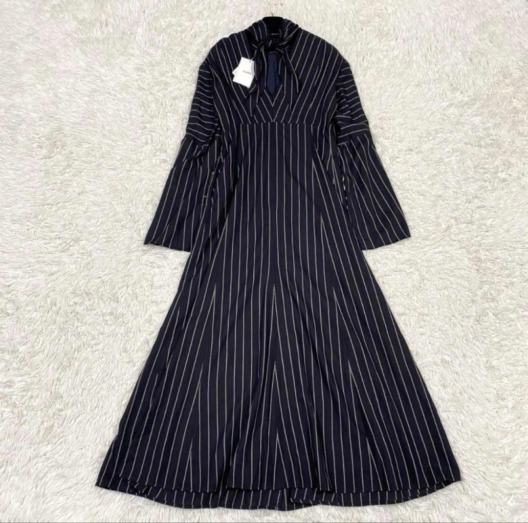 新品✨CLANE ストライプ タイアレンジ フレアワンピース　ロング　マキシ丈