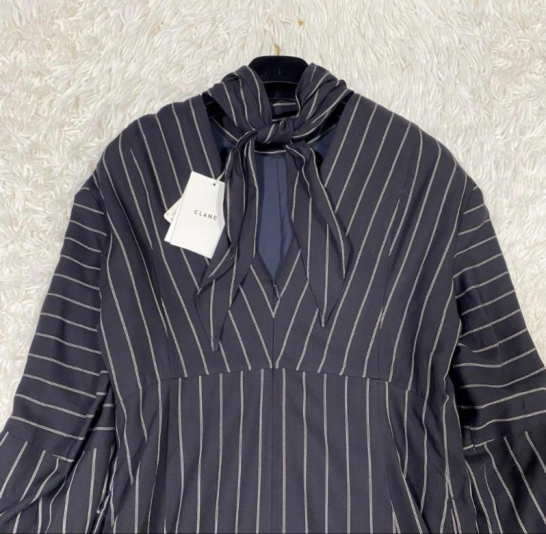 新品✨CLANE ストライプ タイアレンジ フレアワンピース　ロング　マキシ丈