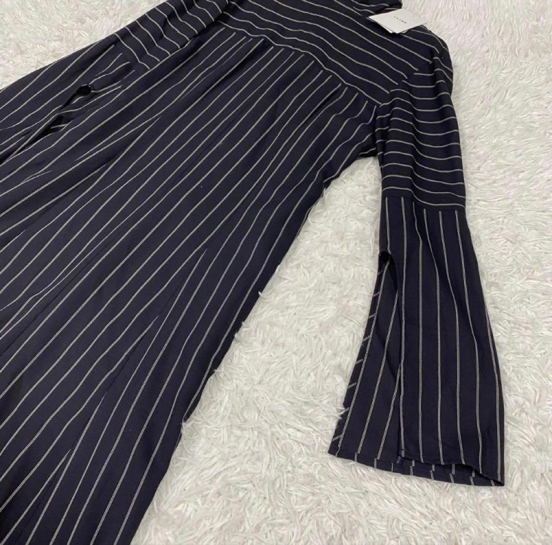 新品✨CLANE ストライプ タイアレンジ フレアワンピース　ロング　マキシ丈