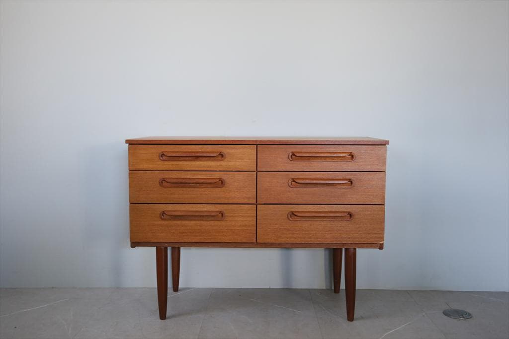 英国アンティークチーク6杯ドロワー/木製チェスト/タンス/飾り棚(92-143)