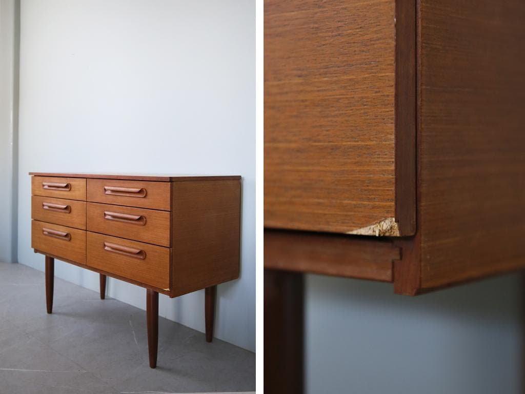 英国アンティークチーク6杯ドロワー/木製チェスト/タンス/飾り棚(92-143)